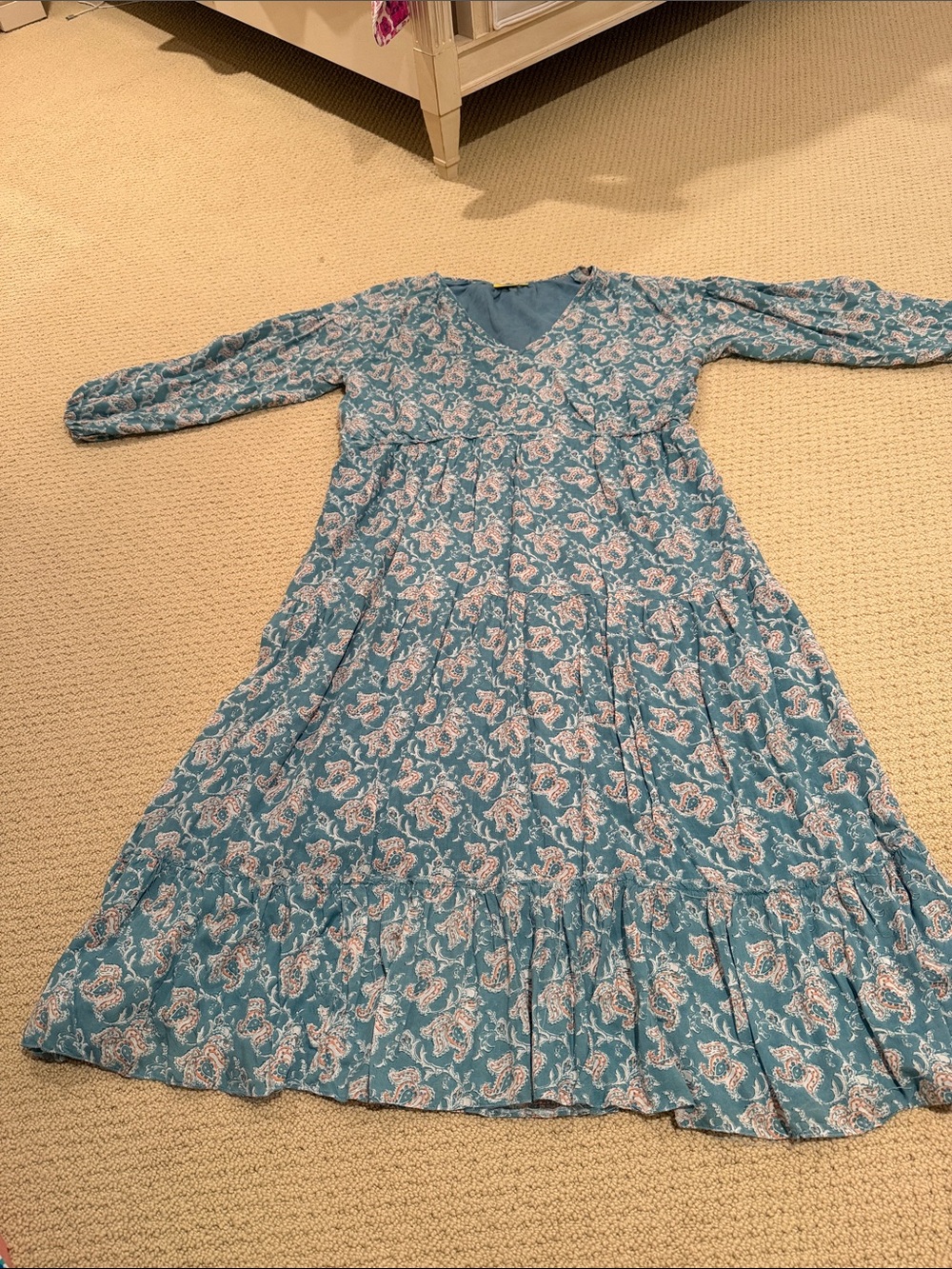 Roller Rabbit Blue Paisley 3/4 elastic Sleeve Maxi Dress
